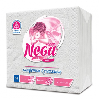 Салфетки  24*24 см, 50 штук в упаковке, 2-слойные NEGA (Нега) белые (125317)