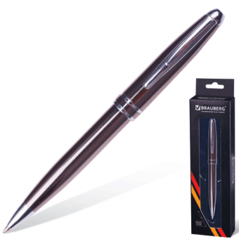Ручка шариковая BRAUBERG бизнес-класса "Oceanic Grey", корпус серый, серые детали, 141420, синяя