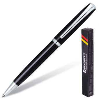 Ручка шариковая бизнес-класса , корп. черный, серебр. детали, синяя BRAUBERG "Cayman Black" 141410