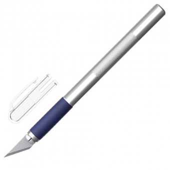 Нож-скальпель ERICH KRAUSE в металлическом корпусе, 2 запасных съемных наконечника, блистер, 16953, 231902