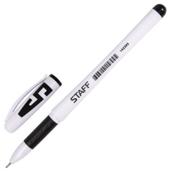 Ручка гелевая STAFF, корпус белый, игольчатый узел 0,5 мм, линия 0,35 мм, резиновый упор, черная, подходит для ЕГЭ, 142393