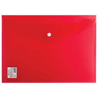 Папка-конверт с кнопкой BRAUBERG А4, прозрачная, ПЛОТНАЯ, красная, до 100 листов, 0,18мм, 224812
