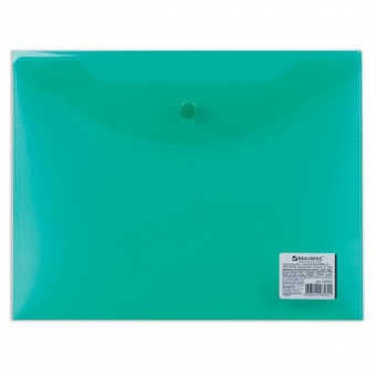 Папка-конверт с кнопкой BRAUBERG А5 240*190мм, прозрачная , зеленая, 0,15мм, 224025