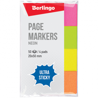 Закладки Berlingo "Ultra Sticky", 20*50мм, 50л*4 неоновых цвета, 41002 287197