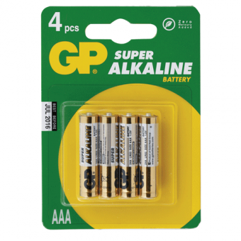 Батарейки GP (Джи-Пи) Alkaline AAA (LR03, 24А), КОМПЛЕКТ 4шт., в блистере, 1.5В 450436/222158