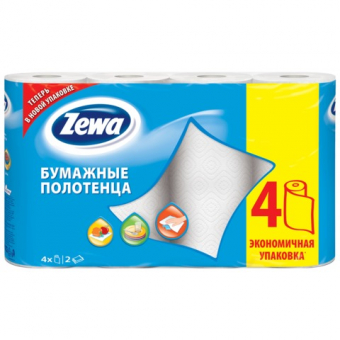 Полотенце бумажное ZEWA 2-х слойное, спайка 4шт.х14м, белое, 144099, ш/к 24303 126254/182105
