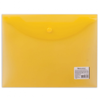 Папка-конверт с кнопкой BRAUBERG А5 240*190мм, прозрачная , желтая, 0,15мм, 224028
