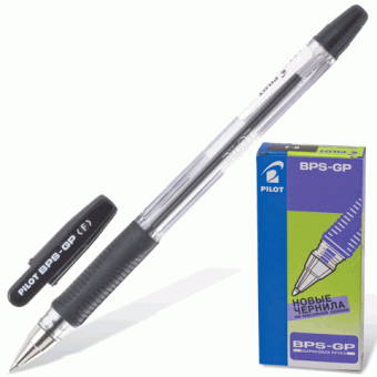 Ручка шариковая черная с резиновым упором, толщина письма 0,32 мм, чернила на масляной основе PILOT BPS-GP-F (140199)