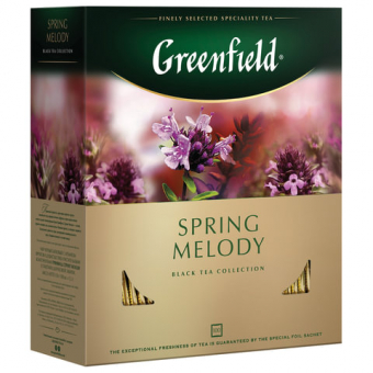 Чай GREENFIELD "Spring Melody" (Мелодия весны), черный с чабрецом, 100 пак. в конв. по 1,5г,ш/к10655, 195457