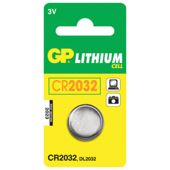 Батарейка GP (Джи-Пи) CR2032, литиевая, d=20мм, h=3,2мм, в блистере (1шт), 3В, CR2032-C1, 450616