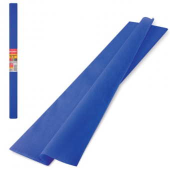 Цветная бумага КРЕПИРОВАННАЯ BRAUBERG, ПЛОТНАЯ, растяжение до 45%, 32г/м,рулон, синяя, 50*250см, 126535