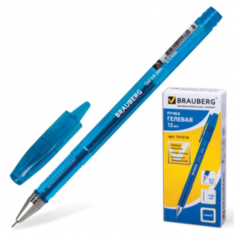 Ручка гелевая BRAUBERG "Income", корпус тонированный синий, игольч. пишущий узел 0,5мм, 141516, син