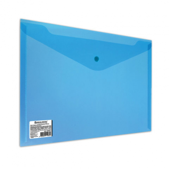 Папка-конверт на кнопке синяя BRAUBERG А4,  224813