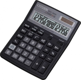 Калькулятор CITIZEN SDC-395N, 16 разрядов, настольный, двойное питание, 192*143мм, 250295