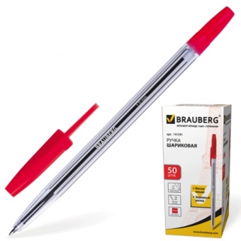 Ручка шариковая BRAUBERG Line, корпус прозрачный, толщ.письма  1,0 мм,141341, красная