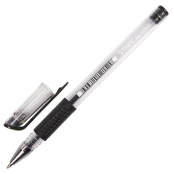 Ручка гелевая STAFF эконом, корпус прозрачный, резиновый держатель, подходит для ЕГЭ 141823, черная