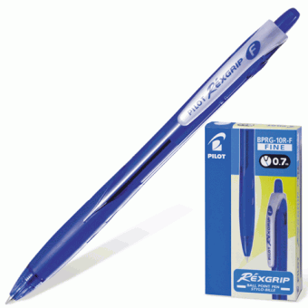 Ручка шариковая автоматическая синяя с резиновым упором, толщина письма 0,32 мм, чернила на масляной основе PILOT "REX GRIP" BPRG-10R-F (140814)