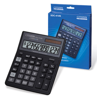 Калькулятор CITIZEN SDC-414N, 14 разрядов, настольный, двойное питание, 204*158мм, 250297