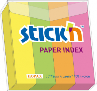 Закладки самоклеящиеся бумажные 50*12 мм  4*100 листов, цвета: малиновый, оранжевый, зеленый, желтый HOPAX 21017/21613, 121625