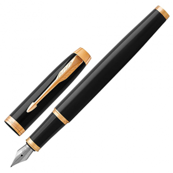 Ручка перьевая PARKER "IM Core Black Lacquer GT", корпус черный глянцевый лак, позолоченные детали, синяя, 142531