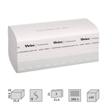 Полотенца бумажные лист. Veiro Professional "Comfort"(V-сл), 2-слойные, 200л/пач, 21*21, белые, KV205 220148/129535
