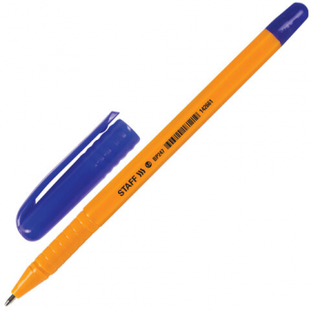 Ручка шариковая STAFF, СИНЯЯ, шестигранная, корпус оранжевый, узел 1 мм, линия письма 0,5 мм, 142661