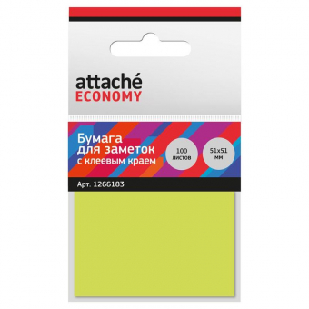 Стикеры Attache Economy 51x51 мм неоновый желтый (1 блок, 100 листов), 1266183