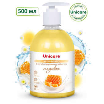 Мыло-крем жидкое с антибактериальным эффектом 500 мл UNICARE "Медовое", с дозатором, UC501062, 608156