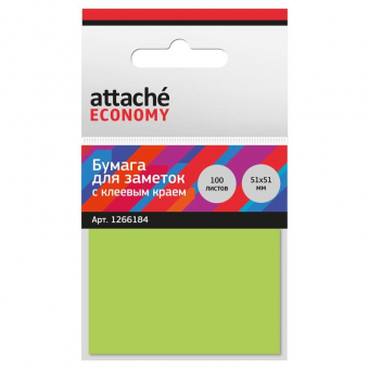 Стикеры Attache Economy с клеев.краем 51x51 мм 100 лист неоновый зеленый 1266184