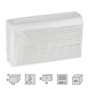 Полотенца бумажные листовые Z-сложения 1-слойные , 200 л/уп 1658445