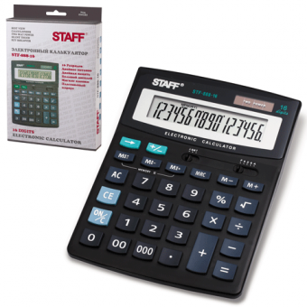 Калькулятор STAFF STF-888-16, 16 разрядов, настольный,  двойное питание, 200х150мм, 250183