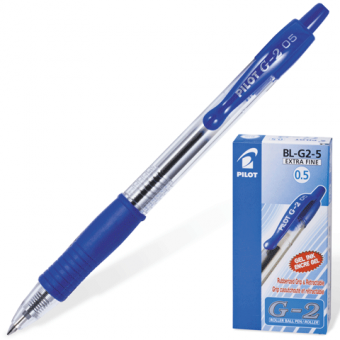 Ручка гелевая автоматическая синяя с резиновым упором, толщина письма 0,3 мм PILOT BL-G2-5/7 (140380)