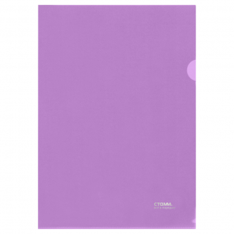 Папка-уголок СТАММ А4, 180мкм, пластик, прозрачная, фиолетовая,ММ-30951, 356789