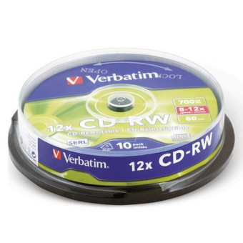 Диск CD-RW Verbatim 700Mb 12х 10 штук.Cake box ш/к 43480