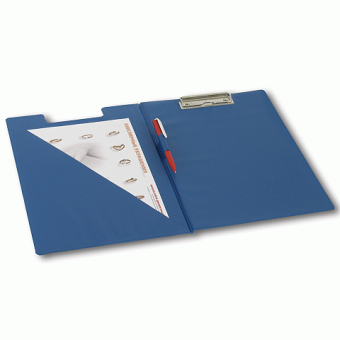 Планшет с верхним прижимом и крышкой А4, картон с ПВХ, синий BRAUBERG 221489
