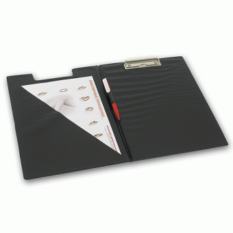 Планшет с верхним прижимом и крышкой А4, картон с ПВХ, чёрный BRAUBERG 221488