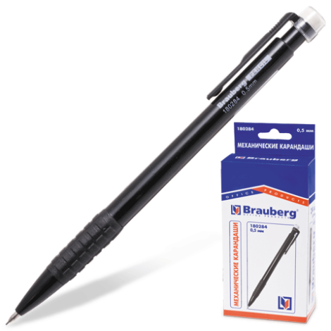 Карандаш механический 0,5мм с ластиком, пластиковый корпус, резиновый держатель BRAUBERG "Track Control" 180284