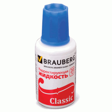 Корректирующая жидкость (штрих) на спиртовой основе 20мл BRAUBERG "Classic" 220255