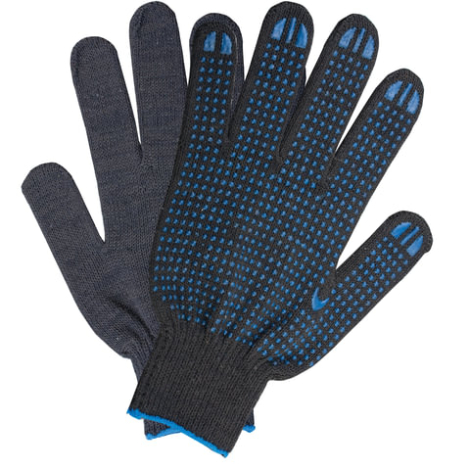 Перчатки хлопчатобумажные ЛАЙМА ЛЮКС, комплект 5 пар, ПВХ-точка, 10 класс, 40-42 г, 116 текс, черные, 601914