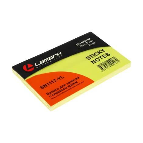 Блок самоклеющий 100л. 76х127мм НЕОН желтый LamSN0117-YL