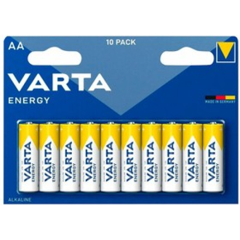Батарейки алкалиновые "пальчиковые" КОМПЛЕКТ 10 шт., VARTA ENERGY, АА (LR6, 24А), блистер, 4106229491, 457404