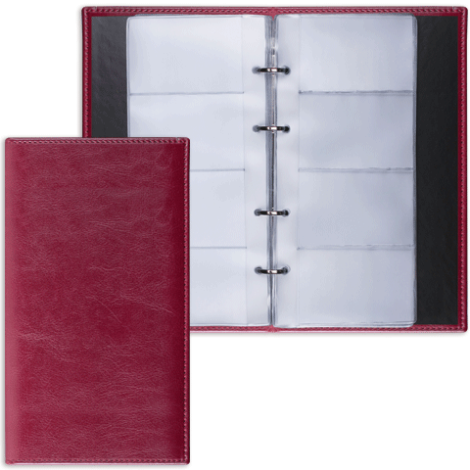 Визитница на кольцах на 240 визиток, "гладкая кожа", бордовая, BRAUBERG "Imperial" 231665