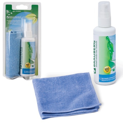 Чистящий набор BRAUBERG "Screen Clean Complete" спрей 100мл.+салф. для экр. мониторов 510341