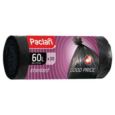 Мешки д/мусора 60л PACLAN 20шт, "Standard", рулон, ПНД стандарт, 60*72см, 7,4мкм, черн, шк02822 600820 / 233736