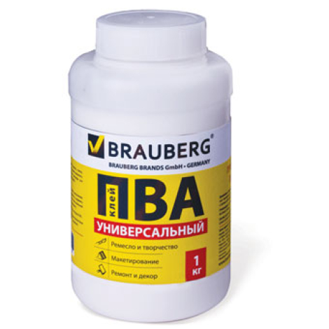 Клей универсальный ПВА 1 кг, BRAUBERG 600983