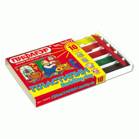 Пластилин 10 цветов, 200 г, со стеком ПИФАГОР 100972