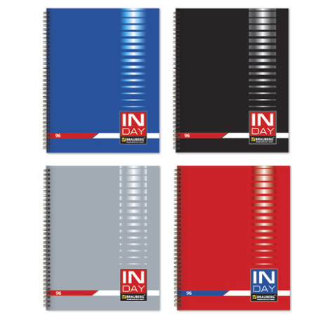 Тетрадь А5 96л. BRAUBERG офсет, кл., евроспираль, обл. картон+лак "INDAY" (4 вида) 400526