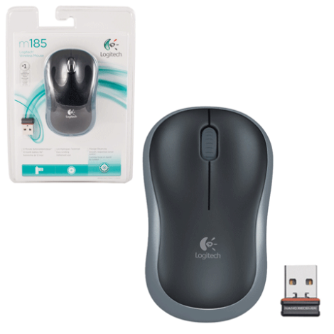 Мышь LOGITECH M185, оптическая беспроводная, USB, retail, серый [910-002238], 511453