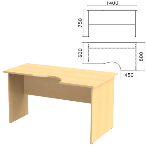 Стол письменный эргономичный "Канц" СК30.10, (ш1400*г800*в750 мм), правый, цвет бук 640043