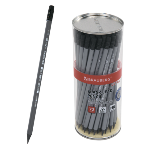 Карандаш чернографитный BRAUBERG "ULTRA", 1 шт., HB, с ластиком, пластиковый, 181711